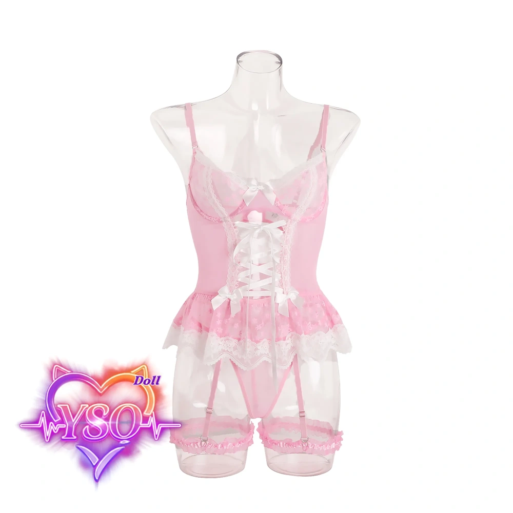 Stain-Safe Floral Lingerie for Adult Dolls – Sweet Ruffle Bra & Panty Set with Pink Bows | For 140cm-170cm TPE & Silicone Dolls