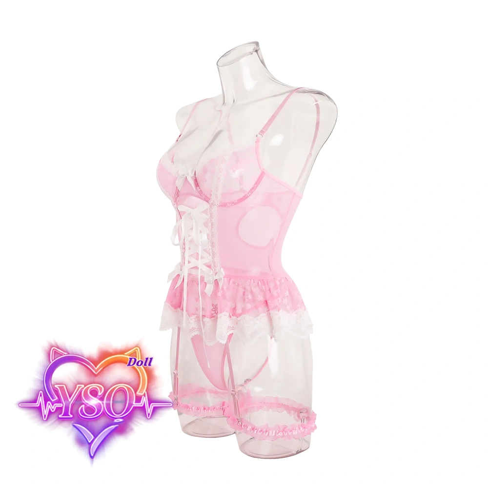 Stain-Safe Floral Lingerie for Adult Dolls – Sweet Ruffle Bra & Panty Set with Pink Bows | For 140cm-170cm TPE & Silicone Dolls