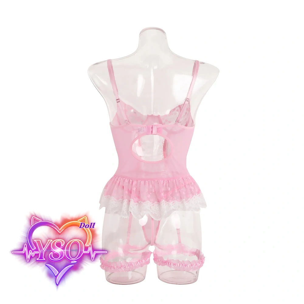 Stain-Safe Floral Lingerie for Adult Dolls – Sweet Ruffle Bra & Panty Set with Pink Bows | For 140cm-170cm TPE & Silicone Dolls