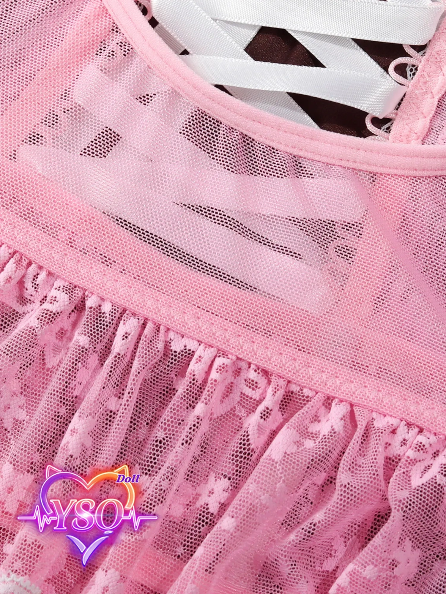 Stain-Safe Floral Lingerie for Adult Dolls – Sweet Ruffle Bra & Panty Set with Pink Bows | For 140cm-170cm TPE & Silicone Dolls