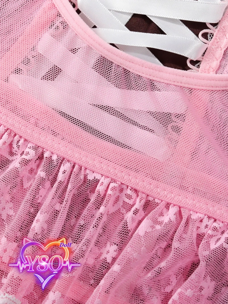 Stain-Safe Floral Lingerie for Adult Dolls – Sweet Ruffle Bra & Panty Set with Pink Bows | For 140cm-170cm TPE & Silicone Dolls