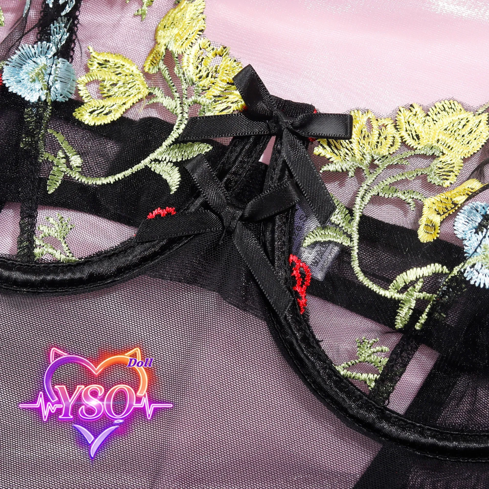 Stain-Safe Floral Lingerie for Adult Dolls – Sweet Ruffle Bra & Panty Set with Pink Bows | Fits 140cm-170cm TPE & Silicone Dolls