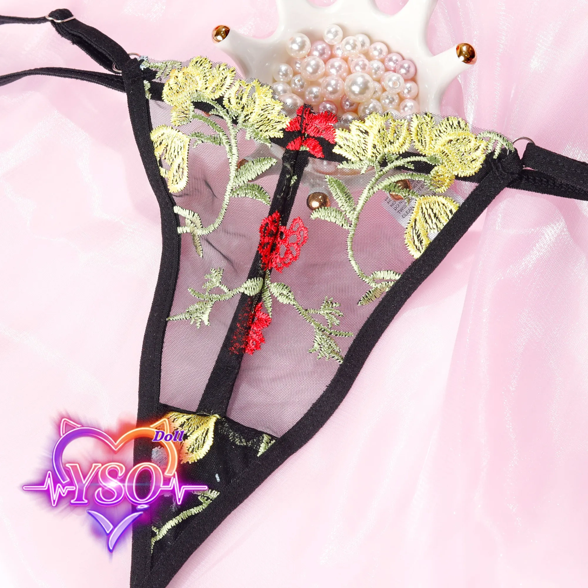 Stain-Safe Floral Lingerie for Adult Dolls – Sweet Ruffle Bra & Panty Set with Pink Bows | Fits 140cm-170cm TPE & Silicone Dolls