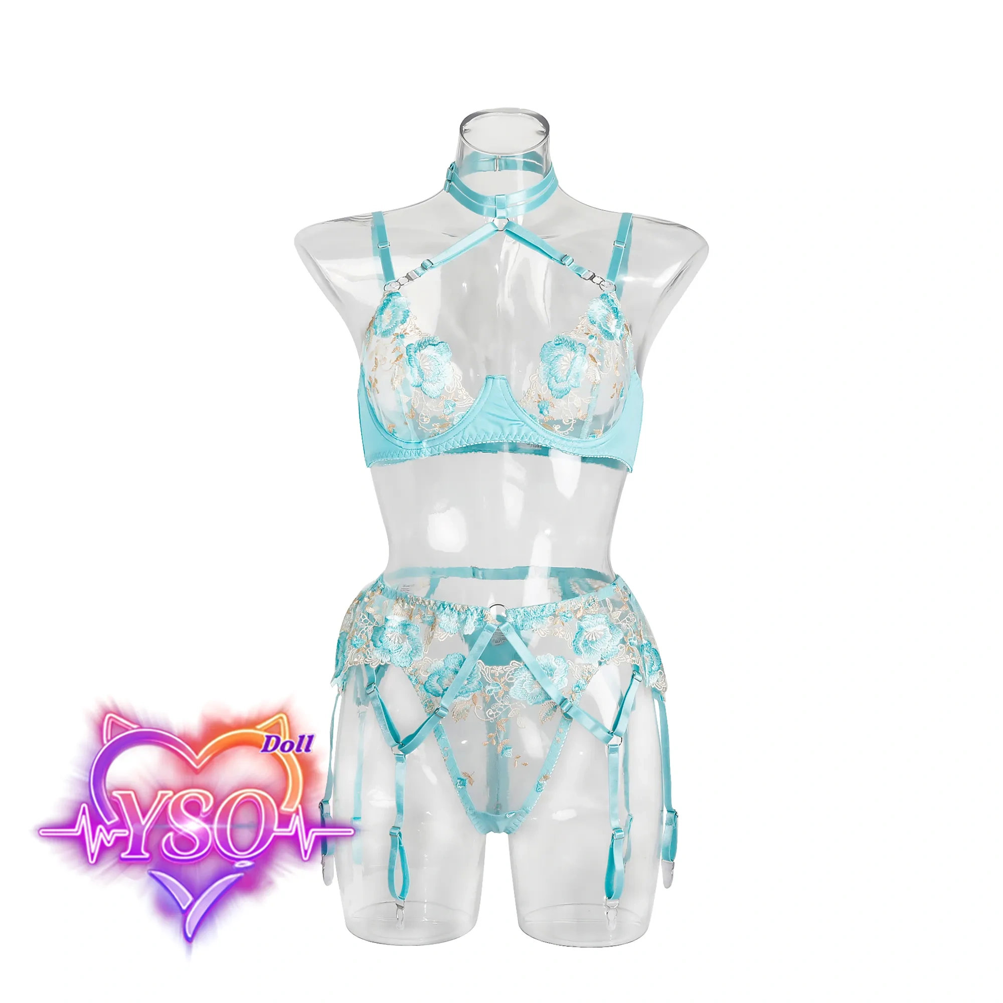 Exquisite Embroidered Lace Lingerie for Adult Dolls – Luxury Sheer Chemise & Garter Set | Photography-Ready Wear for Life-Size Dolls
