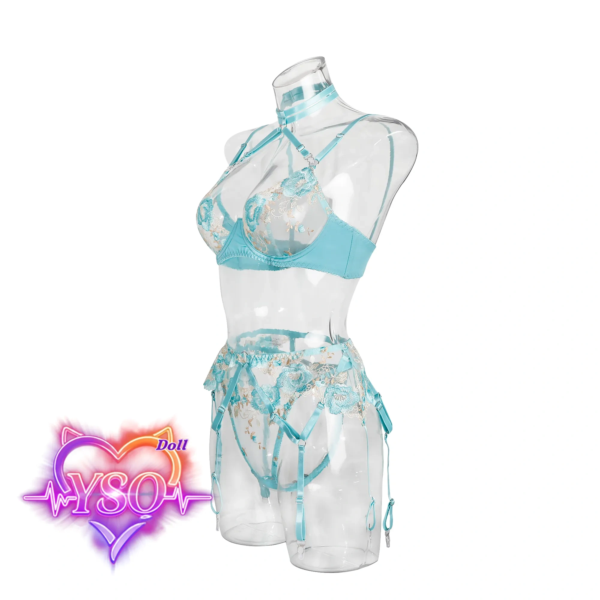 Exquisite Embroidered Lace Lingerie for Adult Dolls – Luxury Sheer Chemise & Garter Set | Photography-Ready Wear for Life-Size Dolls