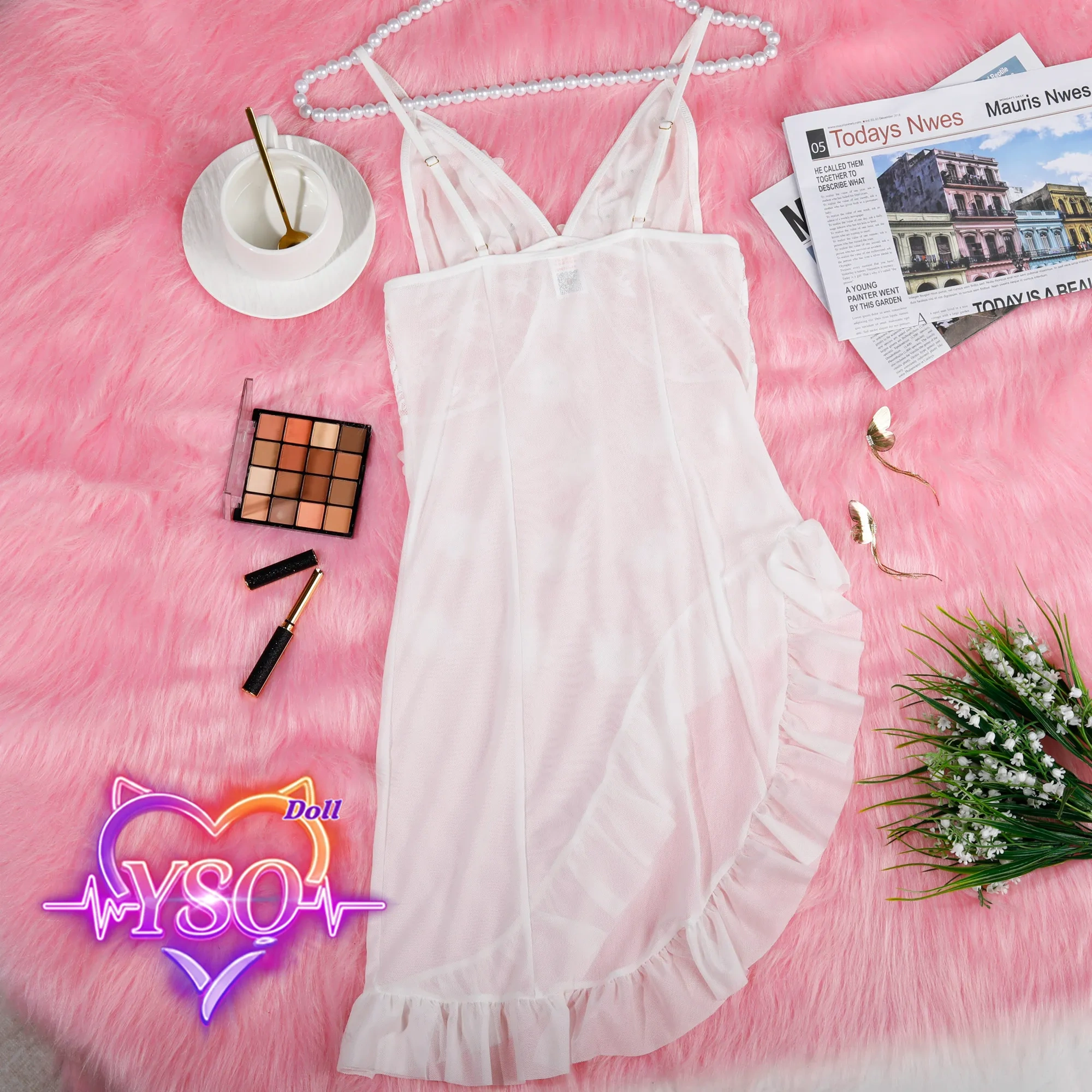 Romantic Lace-Up Corset & Mesh Nightdress for Adult Dolls – White Floral & Pink Princess Styles | Life-Size Doll Accessories