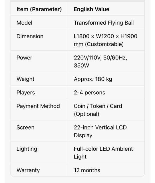 TRANSFORMED FLYING BALL Coin-Operated Arcade Game Machine
