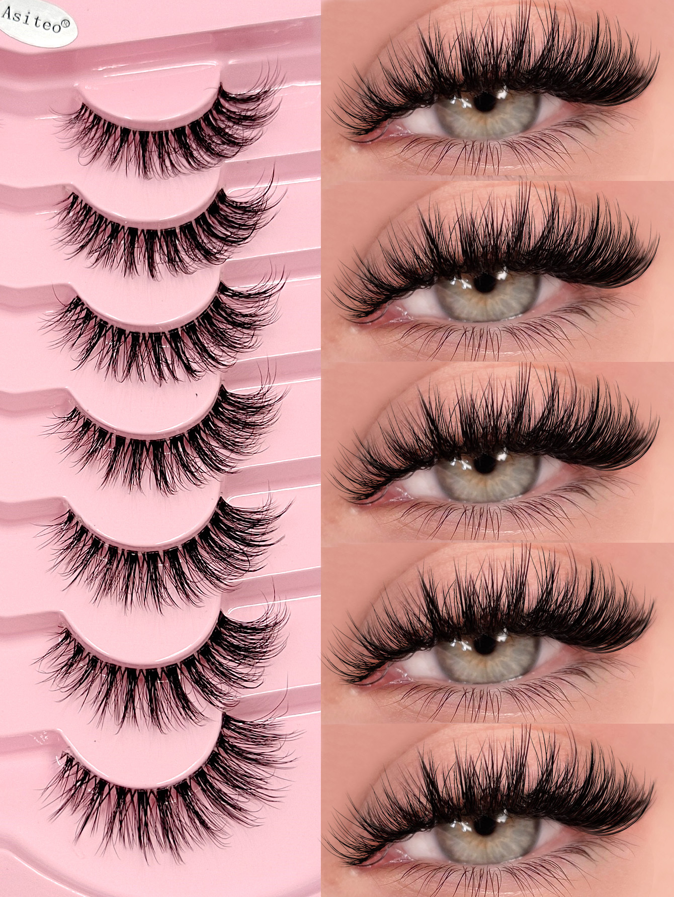 Asiteo 7 Pairs of Luxurious Fluffy False Eyelashes - Thick, Wispy, 3D Volume, Reusable, Soft, Lightweight, Faux Mink Strip Lashes for Dramatic Eye Makeup Look