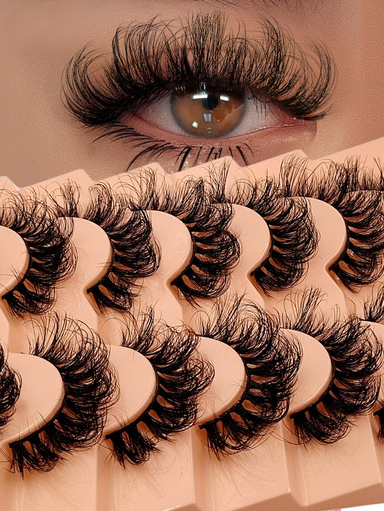 Asiteo 7 Pairs D Curl Luxurious Fluffy Volume Dramatic Messy Faux Mink False Lashes Reusable，Soft，Comfortable