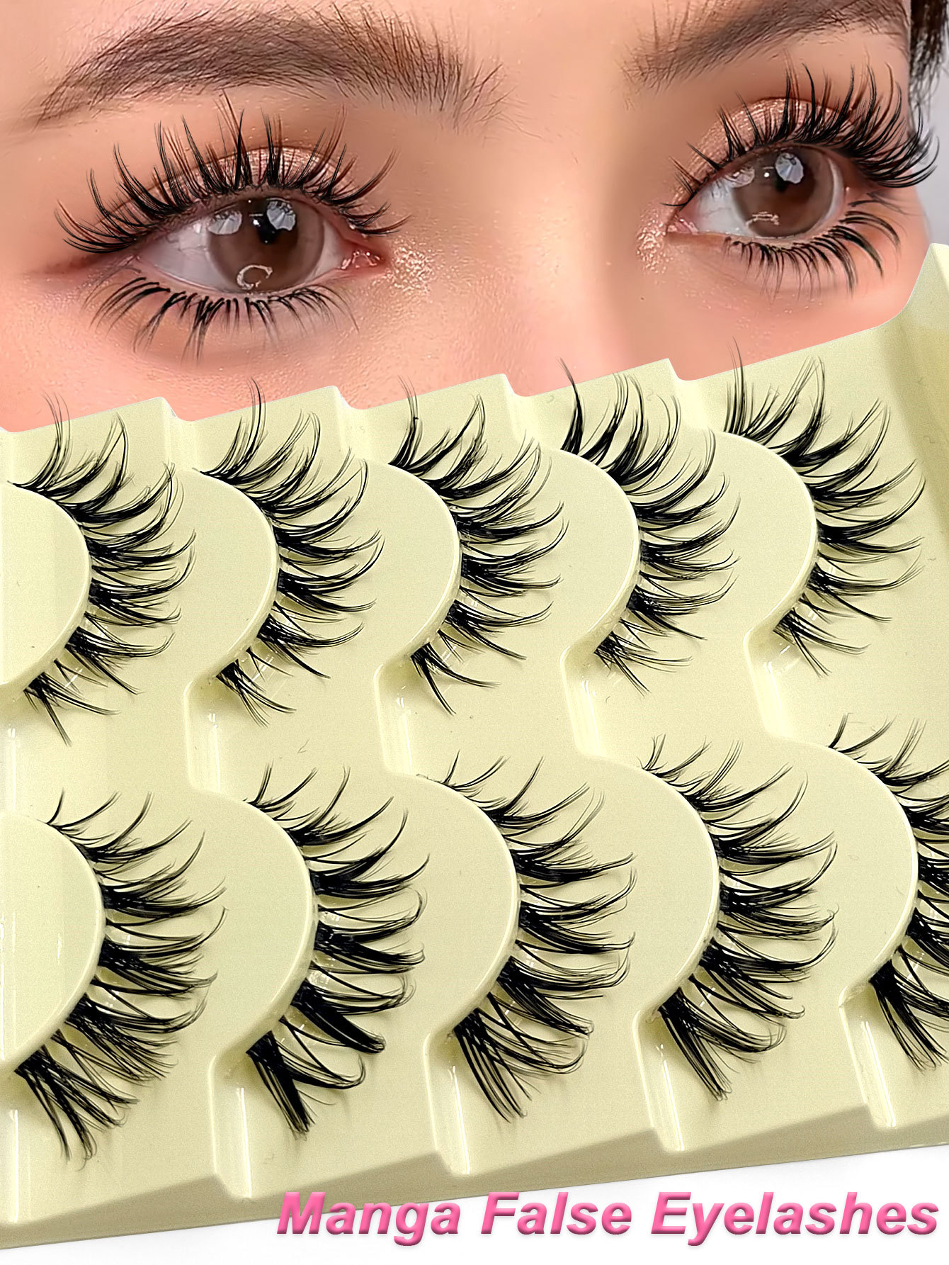 Asiteo 5 Pairs Natural Manga Fairy Fishtail Style Soft Natural Eyelashes Full Strip Lashes Clear Band Manga Lashes Daily Dating Makeup