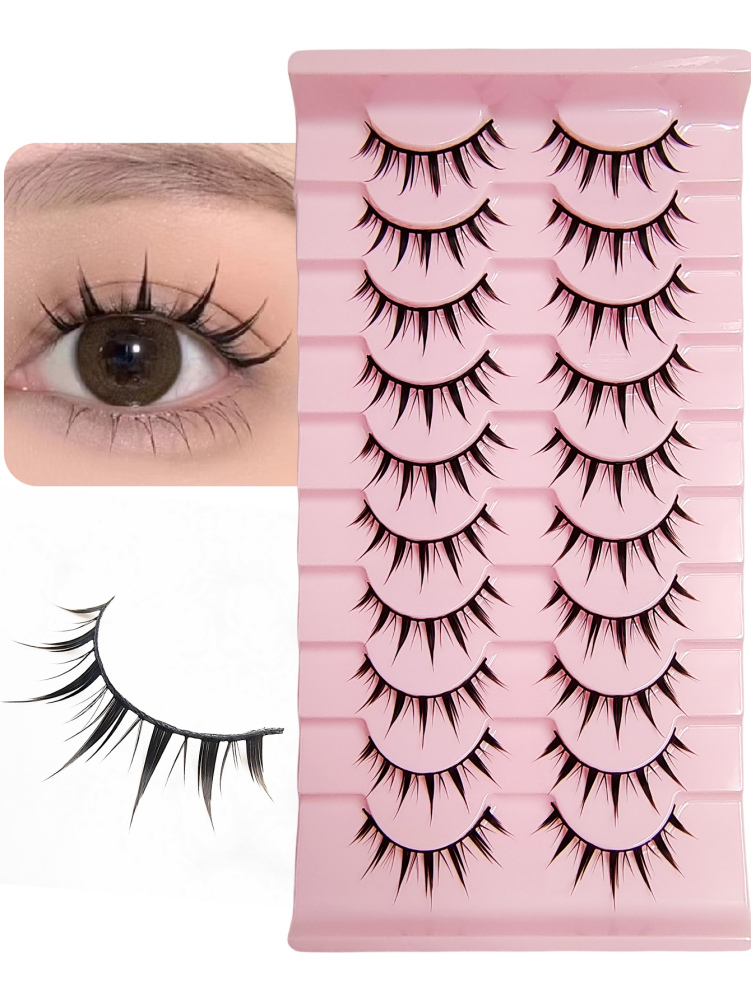 10 Pairs Natural False Eyelashes Manga Lashes 3d Faux Mink Lashes Soft Winged Natural Realistic Eyelash Extension