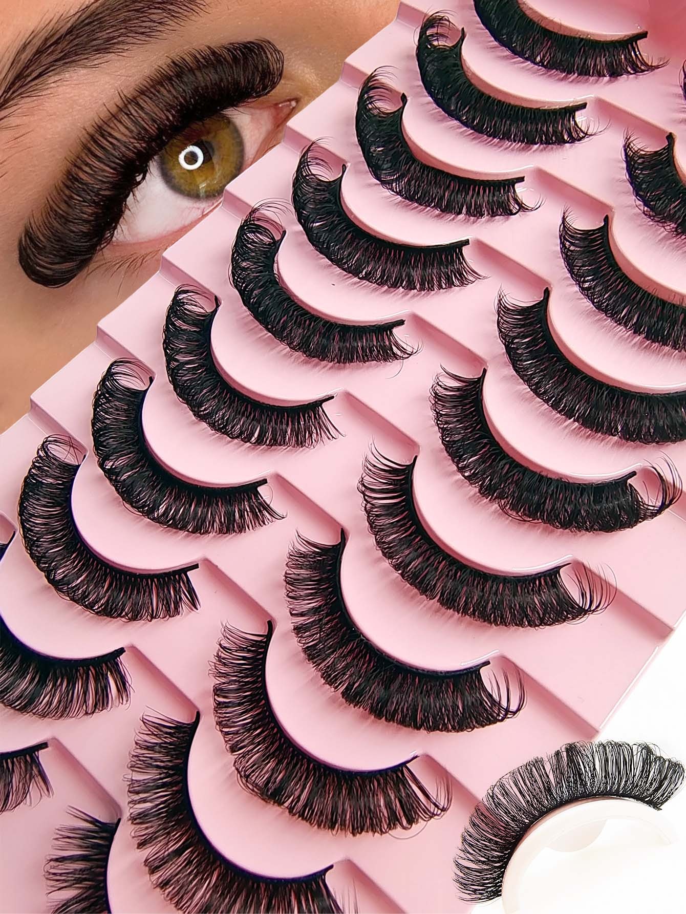 10 pairs Fluffy Wispy Russian Strip Lashes - DD Curl Faux Mink Lashes Pack for Long-Lasting, Natural-Looking Eyelashes