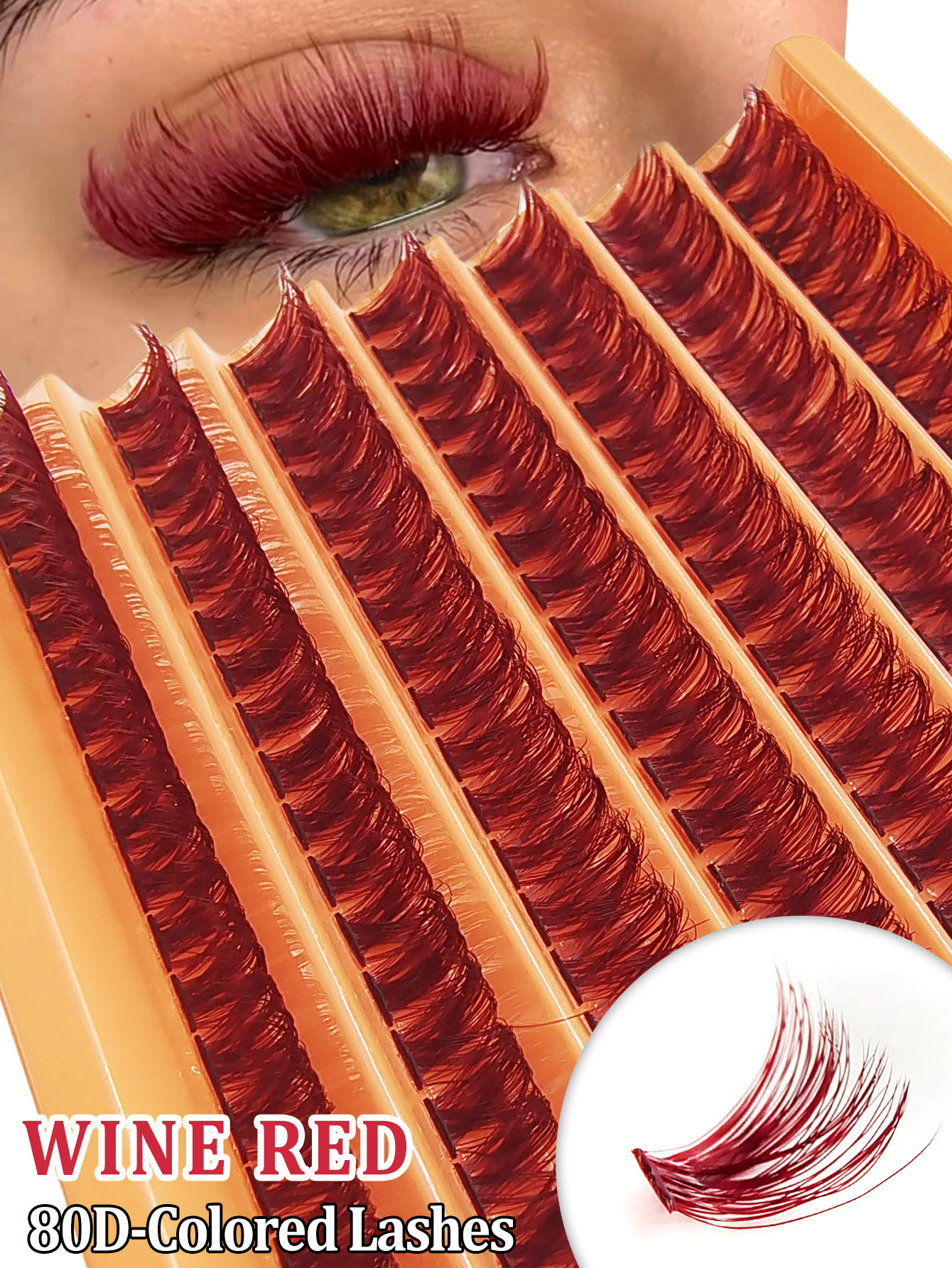 Asiteo 126pcs/Pack Thick 80D D Curl Wine Red Individual Lashes, Natural Fluffy Eyelash Extension, 14 mm, Suitable For Beginners DIY Self-Adhesive Lightweight Comfortable Makeup Tool, Essential For Home & Travel