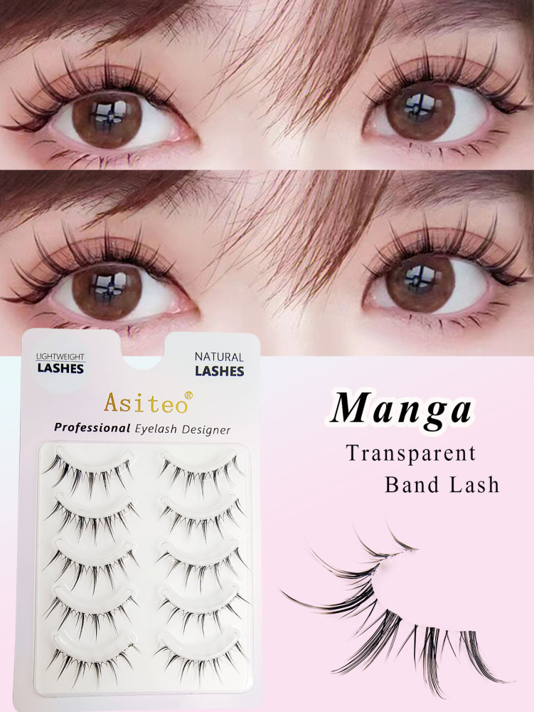 Manga Lashes 5 Pairs Faux Mink Lashes Natural short Full Strip Lashes Clear Band Soft Eyelashes Extension