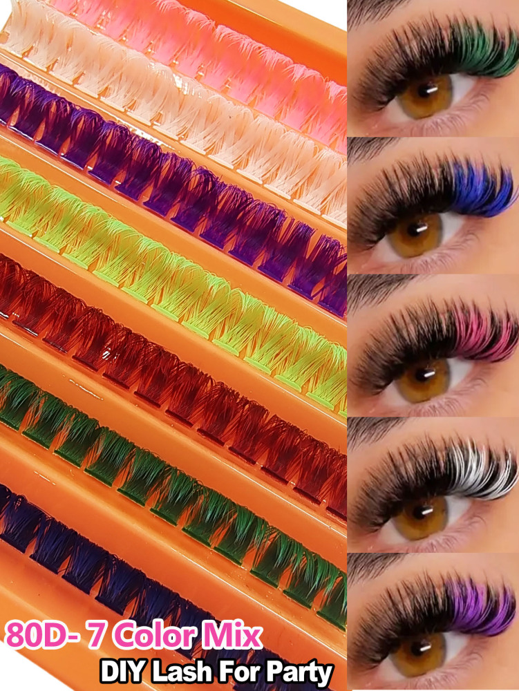 Asiteo 126 pcs D-Curl 80D Eyelash Extensions: DIY Fluffy, Natural Look & Festival Colors, Easy Application Wispy, Cross Styles for Beginners Perfect for Halloween & Christmas Parties