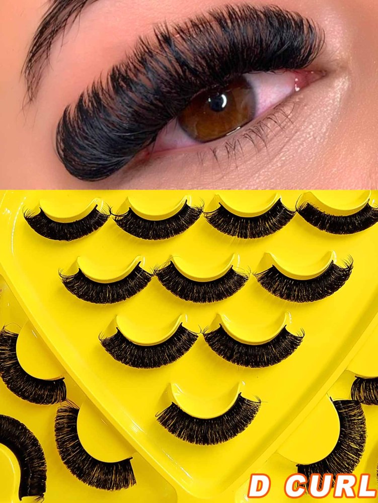 9 pairs Fluffy Thick Russian Strip Lashes - D Curl Faux Mink Lashes Pack for Long-Lasting, Natural-Looking Eyelashes