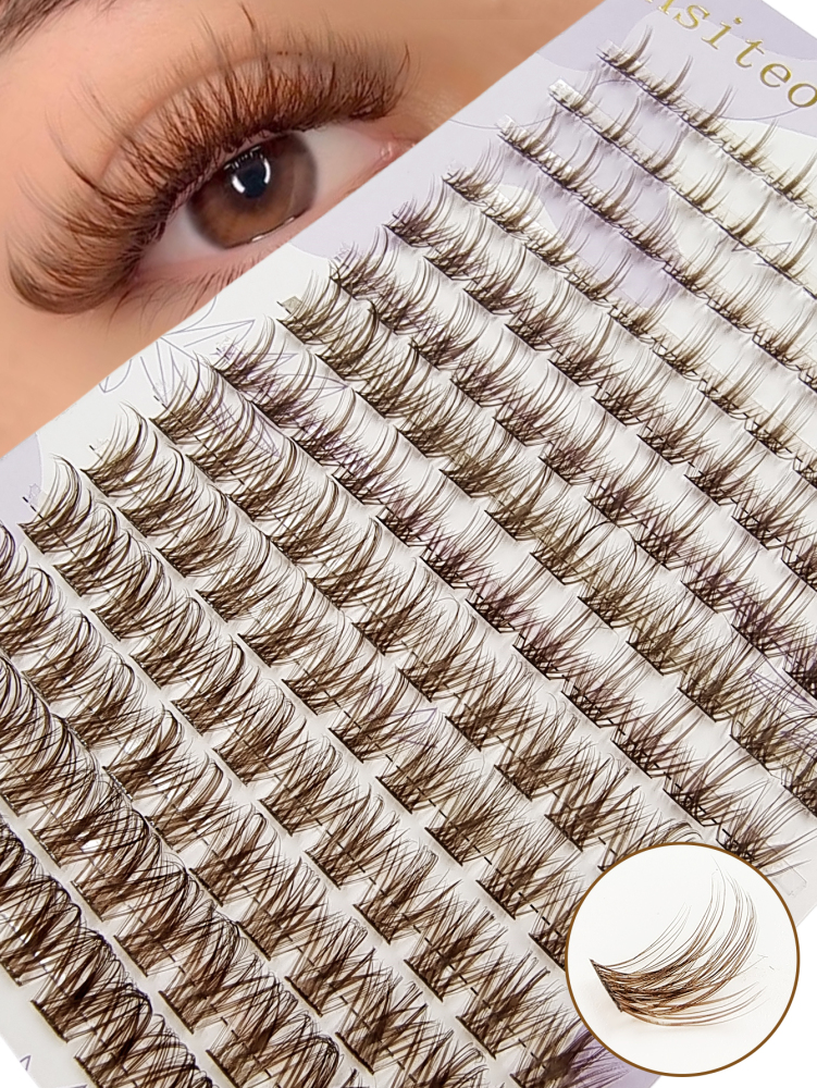 Asiteo 168 Pcs Colorful Wispy Brown Cluster Lashes, Individual Lashes Extension Natural Color Brown Makeup Single Soft Fans Lashes DIY Eyelash Extension At Home