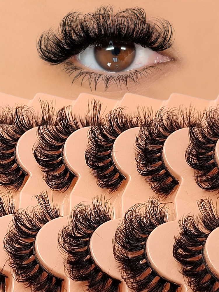 Asiteo 7 Pairs D Curl Luxurious Fluffy Volume Soft Band Faux Mink False Lashes Natural Messy For Dramatic Look Reusable and Easy Application