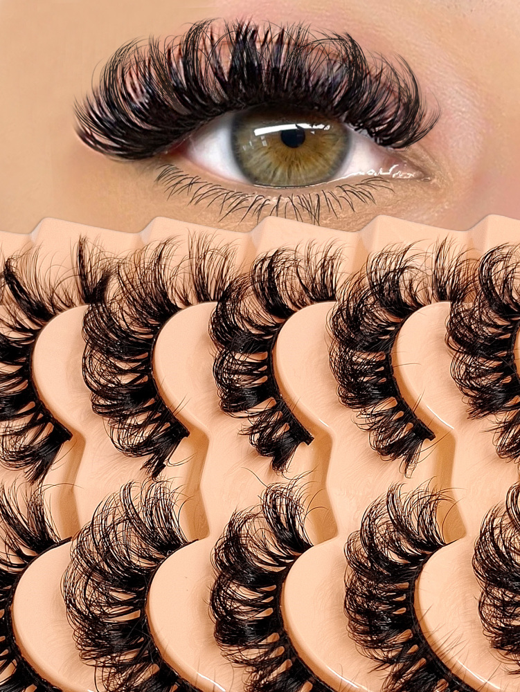 Asiteo 7 Pairs D Curl Natural Messy Faux Mink False Lashes with Luxurious Volume for Dramatic Look Reusable and Easy Application