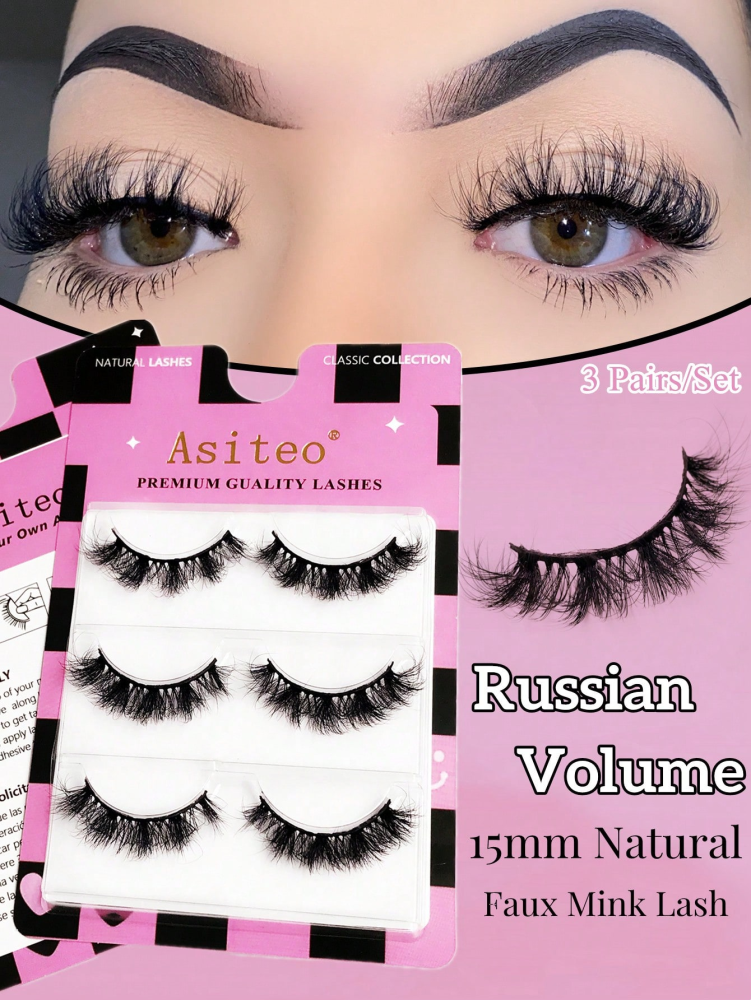 3 Pairs Fluffy Lashes Reusable Short Natural Eyelashes Long Lasting Fluffy Lashes Dramatic Volume lashes Extension Thick Long