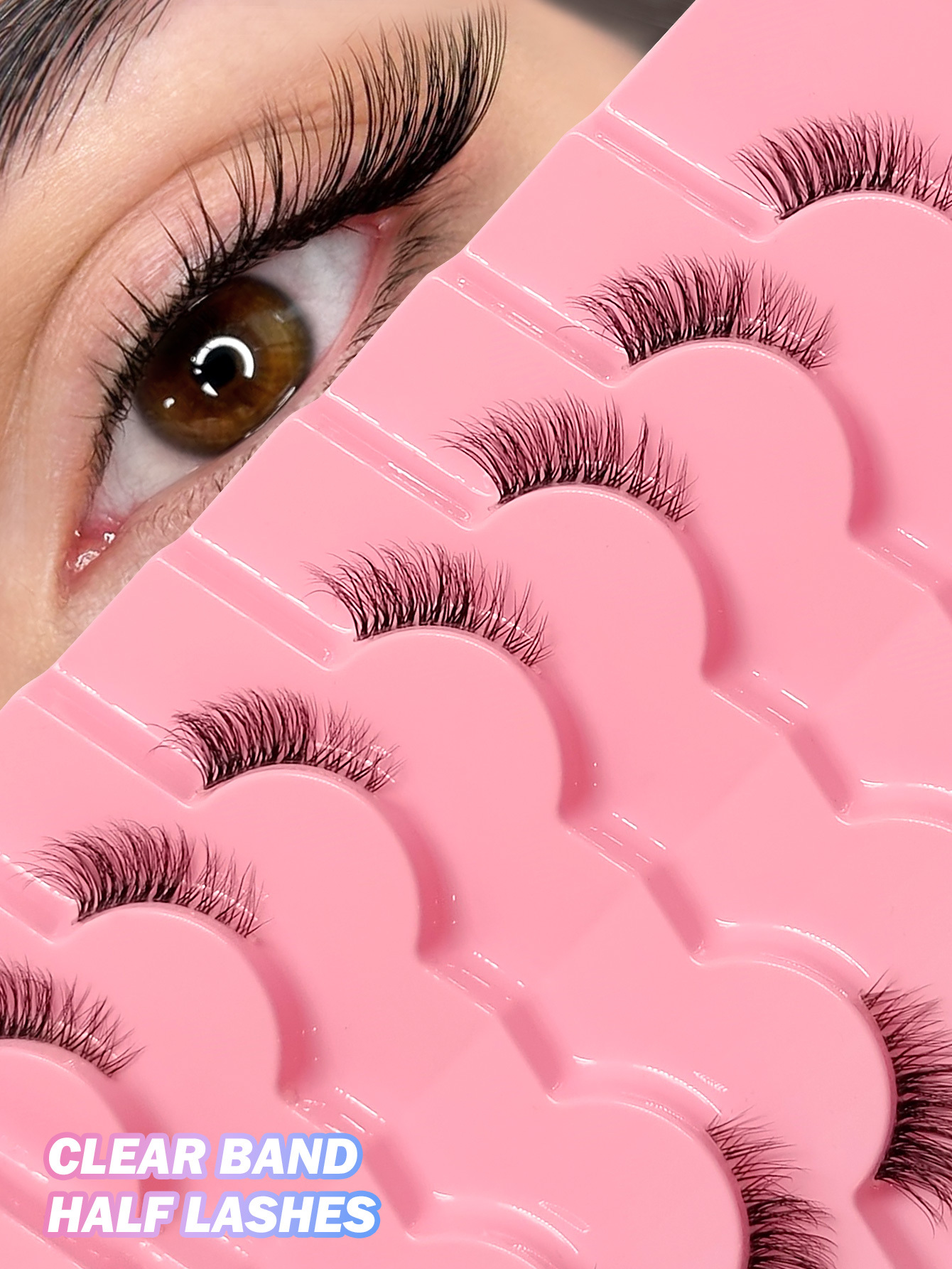 7 Pairs of Natural Style Clear Band Half-Eye Lashes, Fox Eye Cat Eye Eye Tail Elongation Soft and Light Eyelashes, Suitable for Beginners Easy to Wear Suitable for Daily Dating