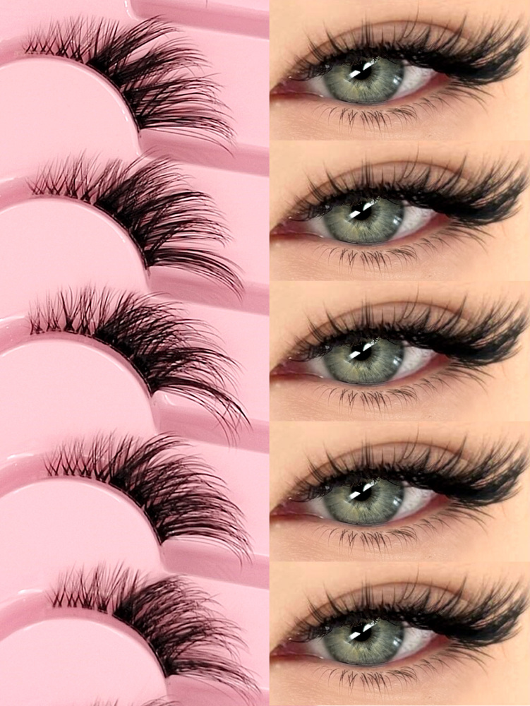 Asiteo 7 Pairs Half Lashes With Clear Band Cat Eye Tail Elongated Eyelashes Natural Look Wispy Faux Mink Lashes Fluffy Soft False Eyelashes Natural Makeup