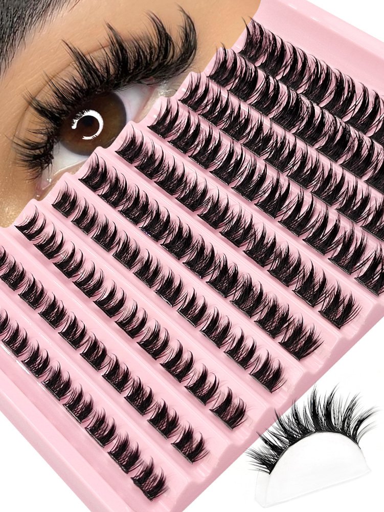 Asiteo 100Pcs D Curl Anime Wispy Eyelash Clusters 8-16mm Mix Length Cluster Eyelash Extensions Thick Volume Individual Lashes at Home