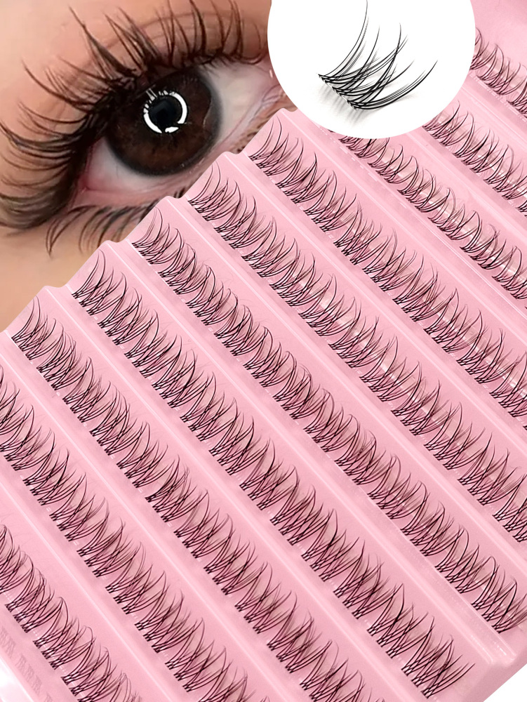 120pcs D Curling Transparent Stems Single Lash Clusters, Natural DIY Individual Lashes, Slender Cross Eyelash Fishtail Design Soft and Lightweight very Suitable for Daily or Commuting Makeup