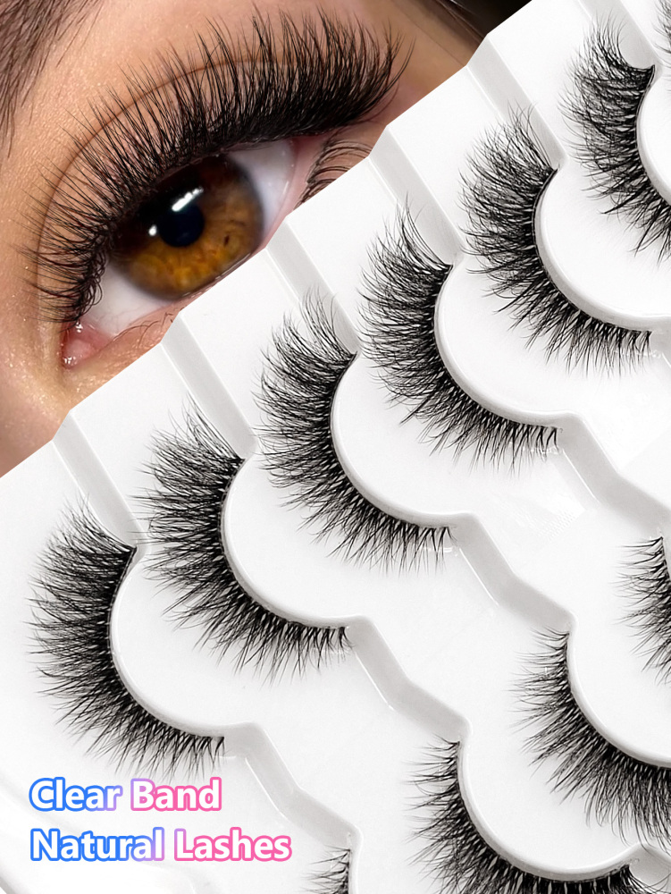 Asiteo 7 Pairs Clear Band Wispy Natural Lashes - Reusable, and Lightweight for a Dramatic Eye Makeup Look - Perfect for Everyday Wear False Eyelashes
