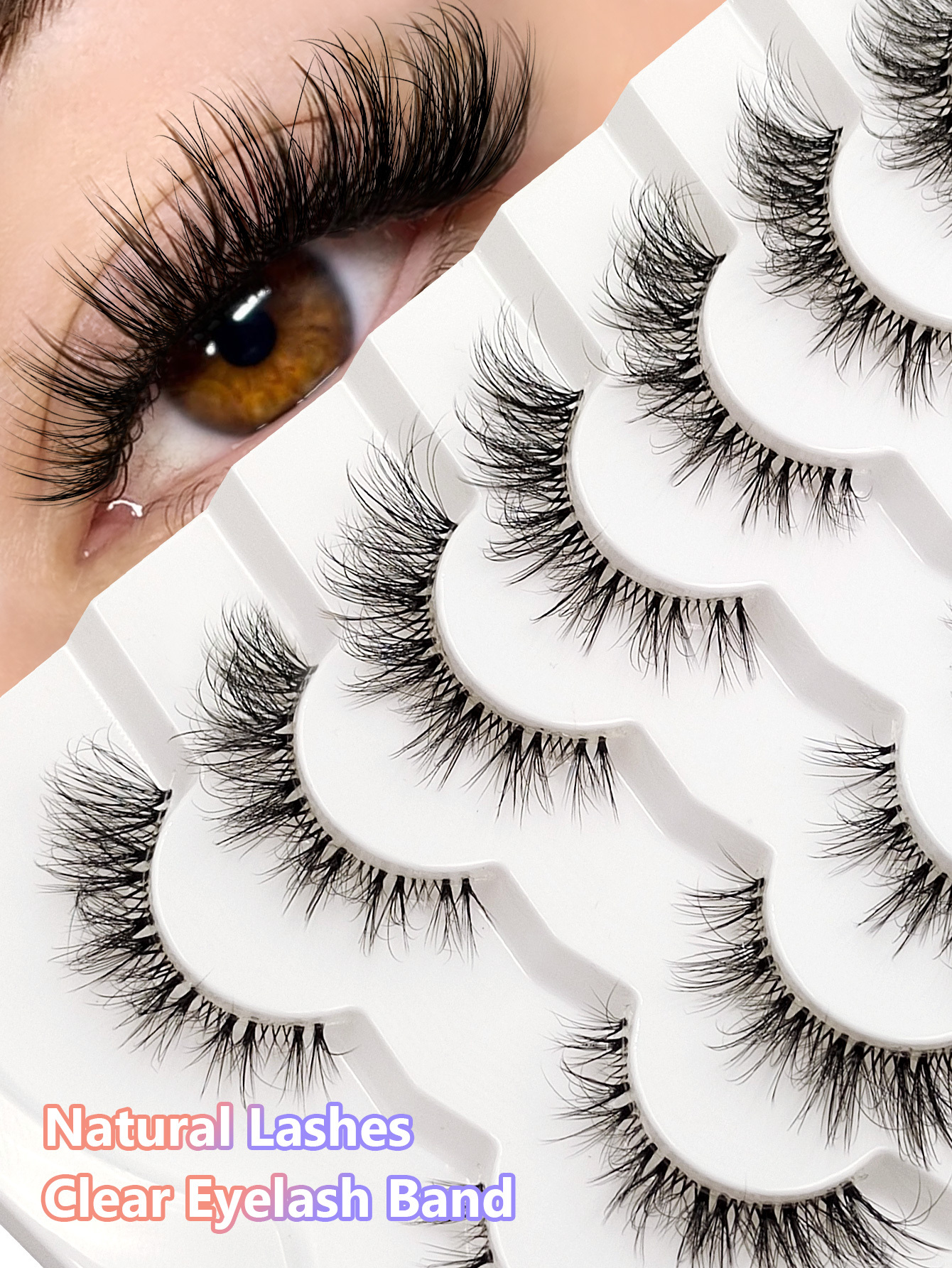 7 Pairs of False Eyelashes Natural Slender Soft and Fashionable Transparent Band Crossed Eyelashes for Daily Dating and Festival Eyelashes