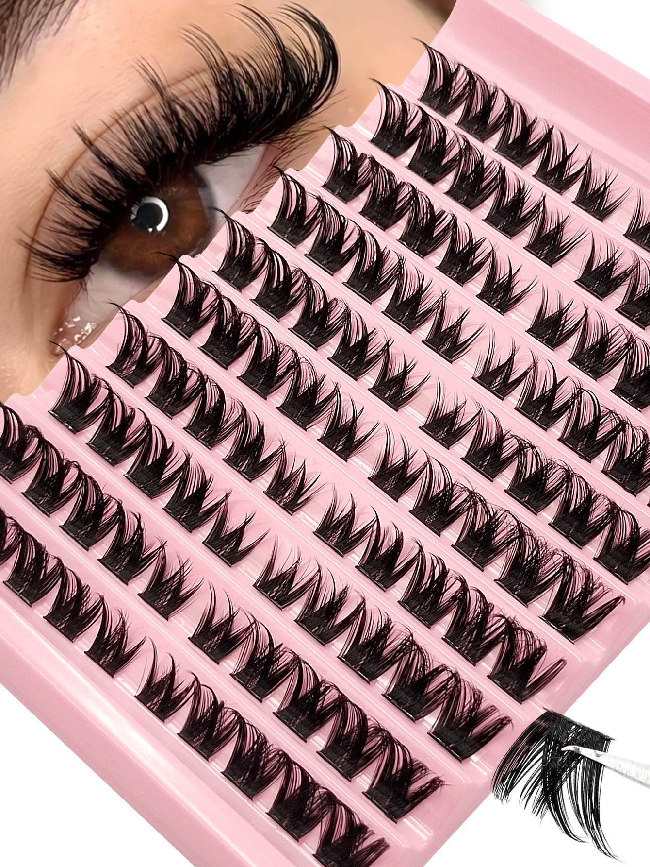 100 Clusters D Curl Fluffy Cat Eye Lash Clusters - Individual Lashes, Beginner-Friendly, DIY Eyelash Extensions for Cosplay, Anime, and Everyday Makeup, Cosplay Eyelashes