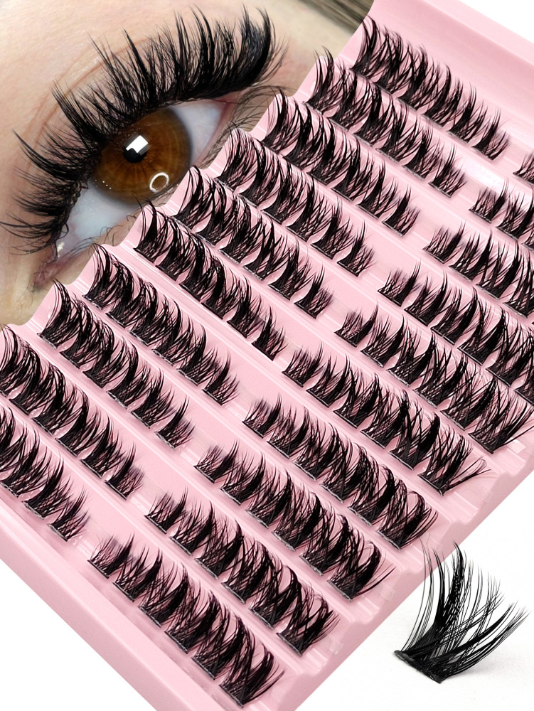 120 Pcs D Curl Individual False Eyelash Extensions,Thick, Fluffy & Voluminous, Cat Eye & Cluster Style, Segmented Design - Ideal for DIY Makeup, Beginner-Friendly & Reusable