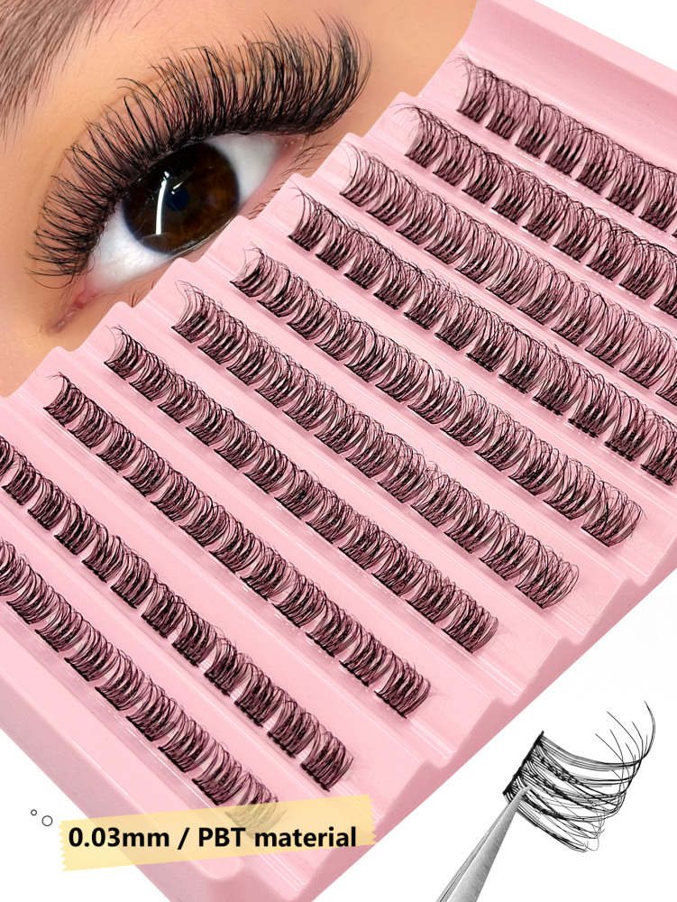 Asiteo 120Pcs D Curl Individual Lashes Cluster PBT material/Lightweight DIY Eyelash Extension 0.03m Thin Band Natural Lashes Extension for Self Application at Home