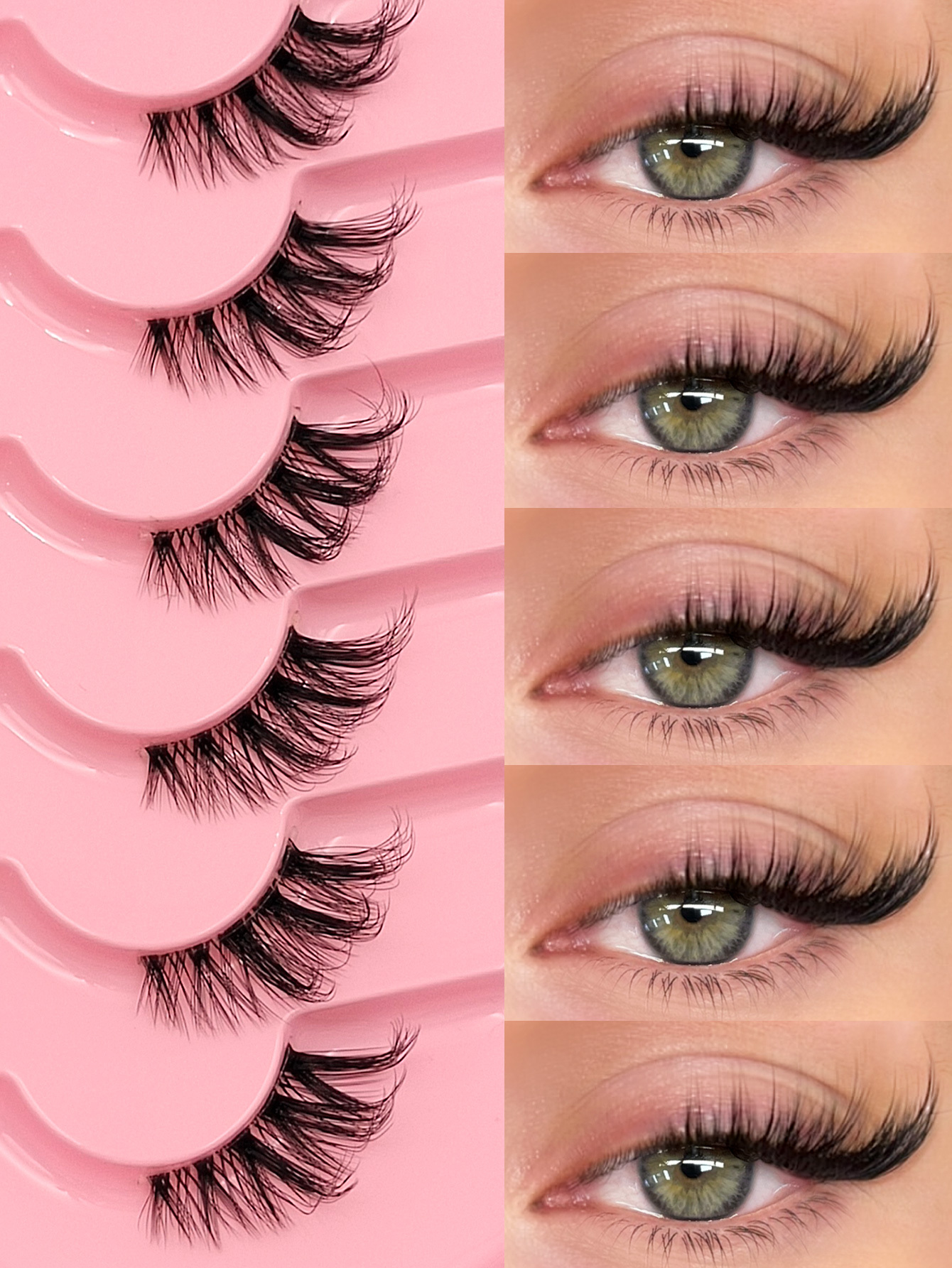 Asiteo 7 Pairs Half Lashes Natural Look Cat Eye False Eyelashes Manga Eyelashes Natural Clear Band Lashes Short Soft Faux Mink Eyelashes Suitable for Daily Use of Eyelashes