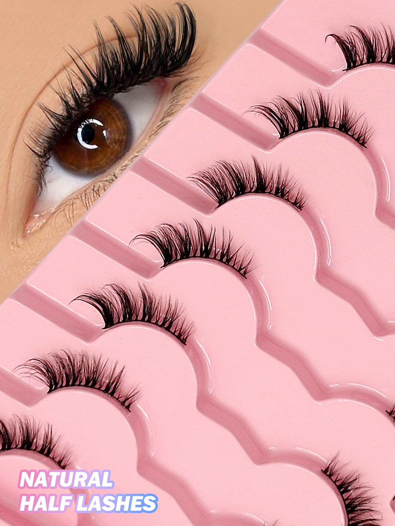 Asiteo 7 Pairs Half Lashes With Clear Band Cat Eye Tail Elongated Eyelashes Natural Look Wispy Faux Mink Lashes Fluffy Soft False Eyelashes Natural Makeupsb25032077182119689