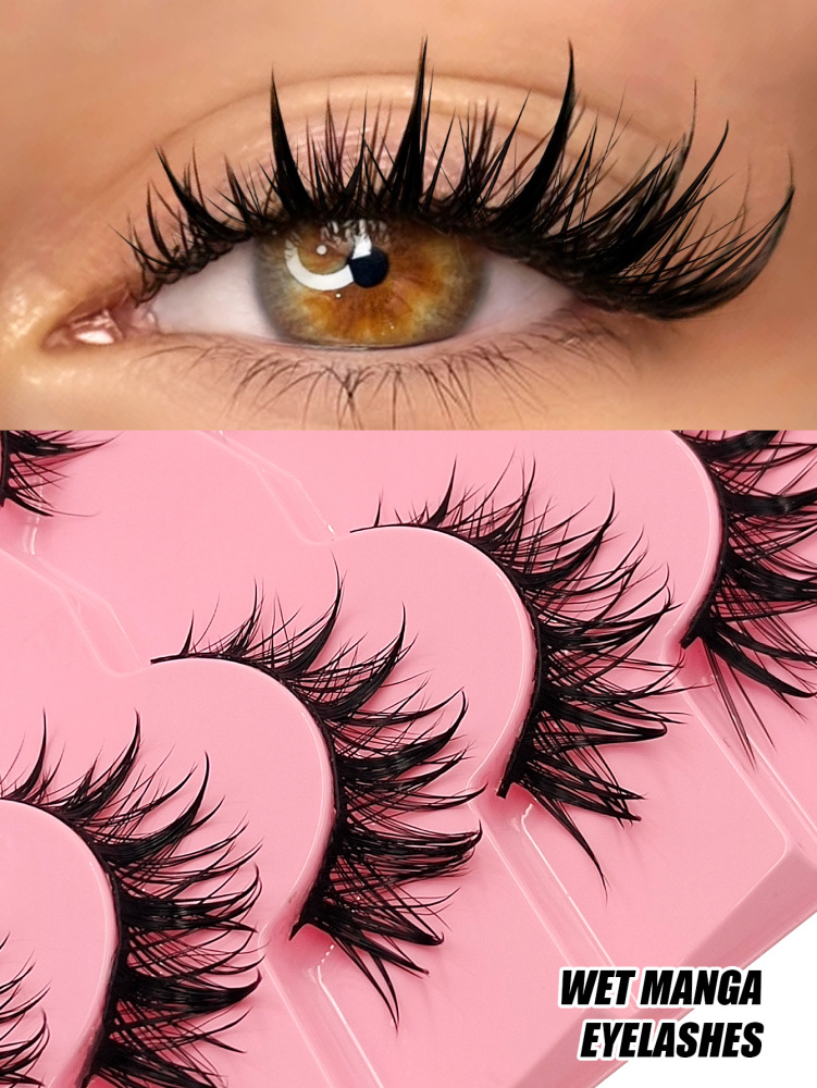 5 Pairs Wet Look Spiky Thick Faux Mink Lashes, Manga Cosplay Wispy Doll Eyelash, Durable Reusable, Dramatic Makeup