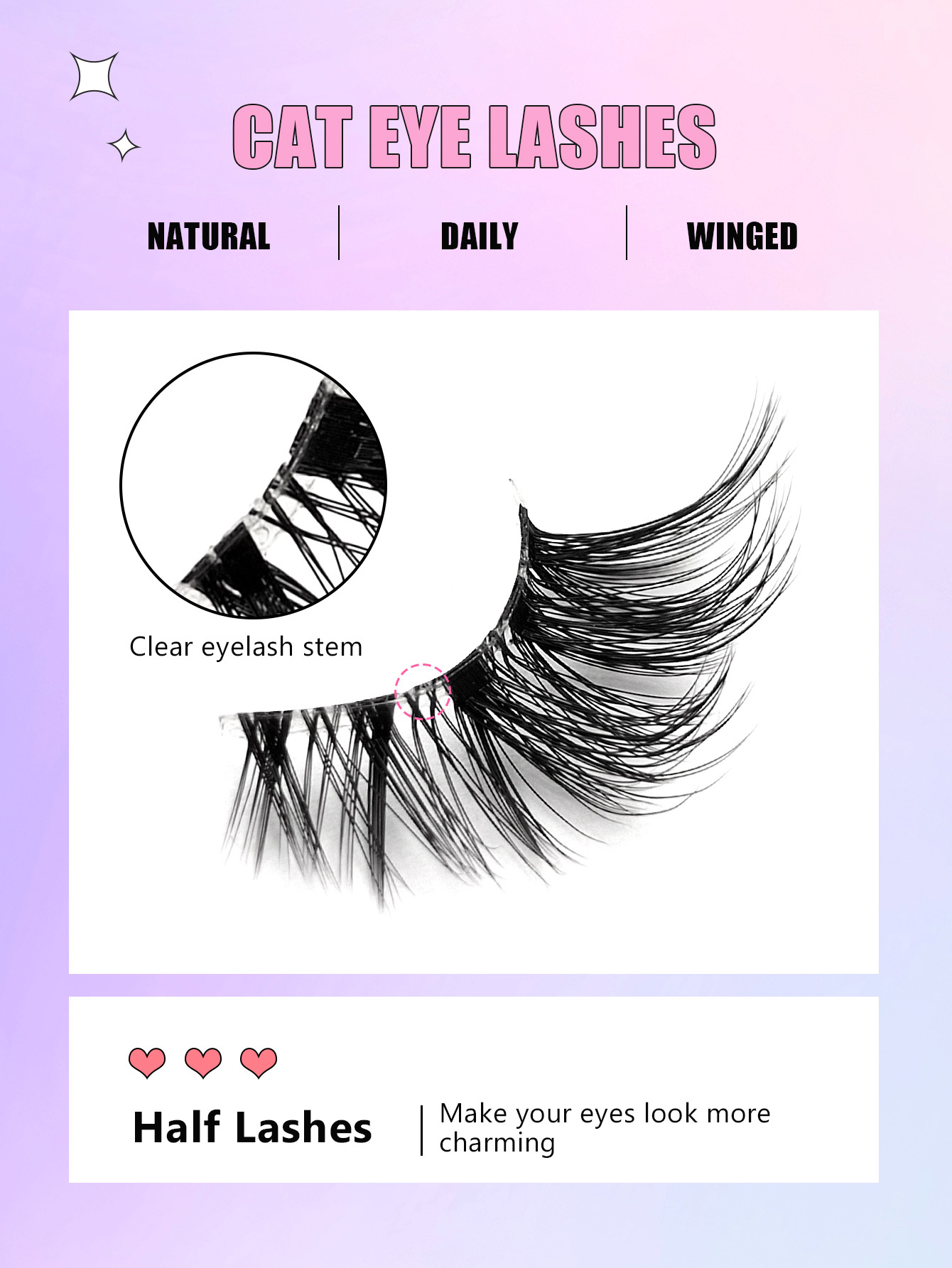 Asiteo 7 Pairs Half Lashes Natural Look Cat Eye False Eyelashes Manga Eyelashes Natural Clear Band Lashes Short Soft Faux Mink Eyelashes Suitable for Daily Use of Eyelashes