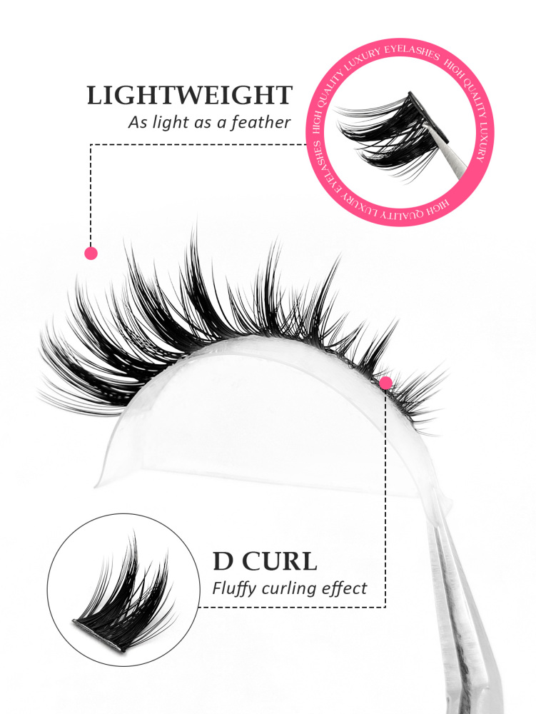 Asiteo 100Pcs D Curl Anime Wispy Eyelash Clusters 8-16mm Mix Length Cluster Eyelash Extensions Thick Volume Individual Lashes at Home