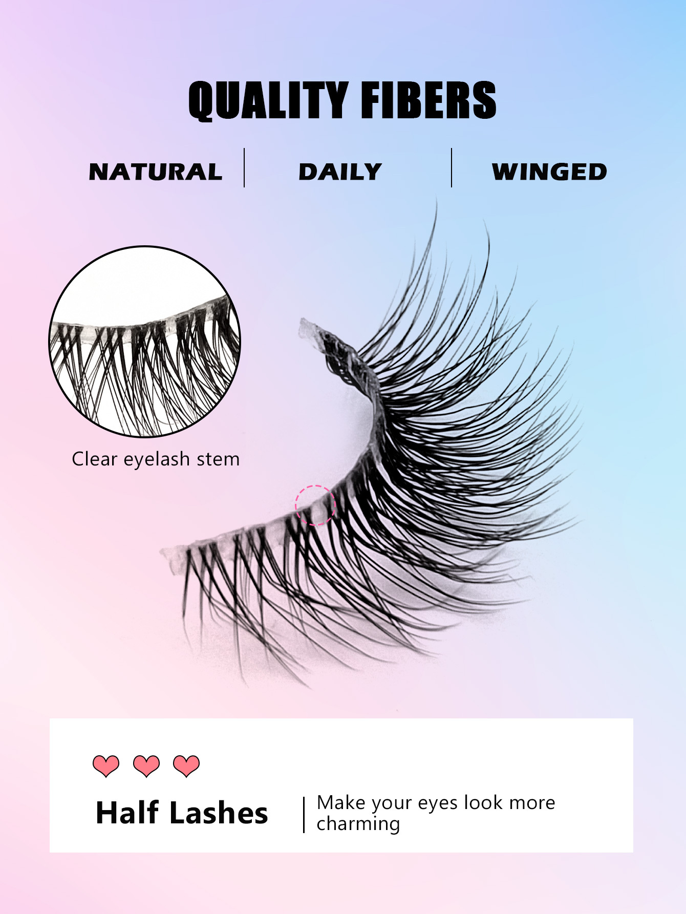 7 Pairs of Natural Style Clear Band Half-Eye Lashes, Fox Eye Cat Eye Eye Tail Elongation Soft and Light Eyelashes, Suitable for Beginners Easy to Wear Suitable for Daily Dating