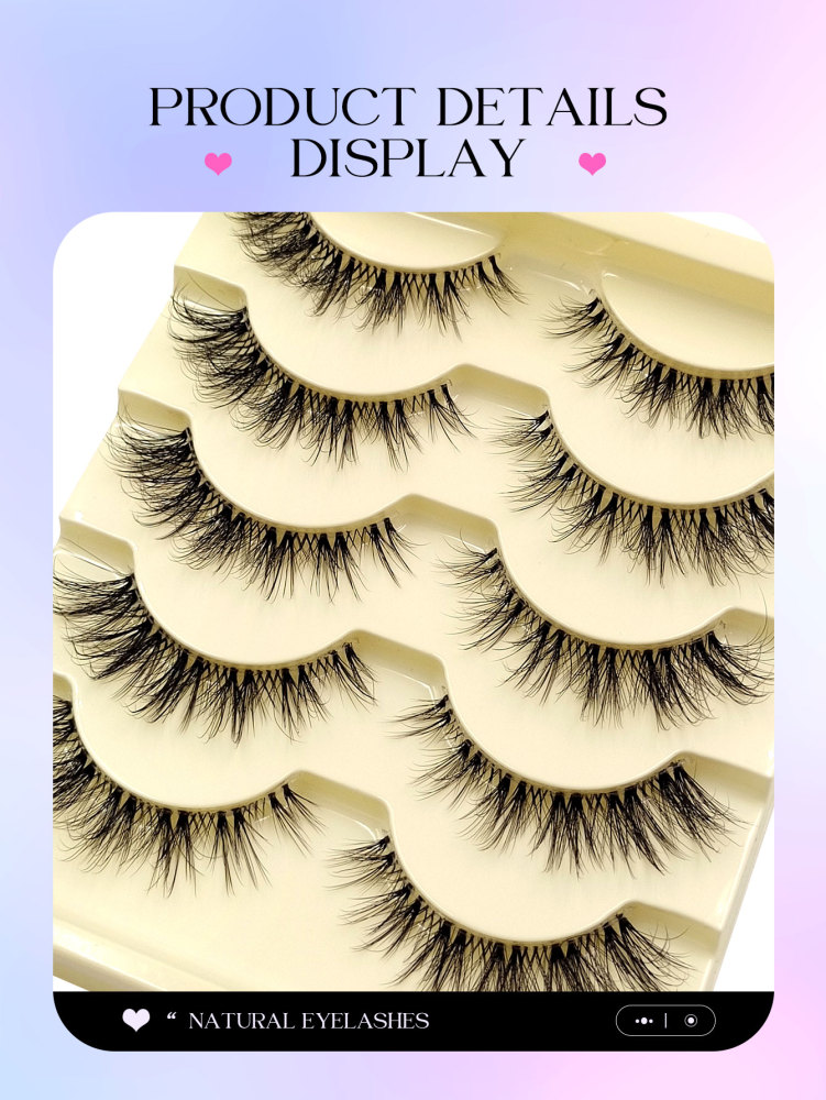 Asiteo 5 Pairs Manga Natural Wispy False Eyelashes - Clear Band Faux Mink Lashes Cat-Eye Shape, Natural Look for Everyday Glam - Reusable, Comfortable, Beginner Friendly