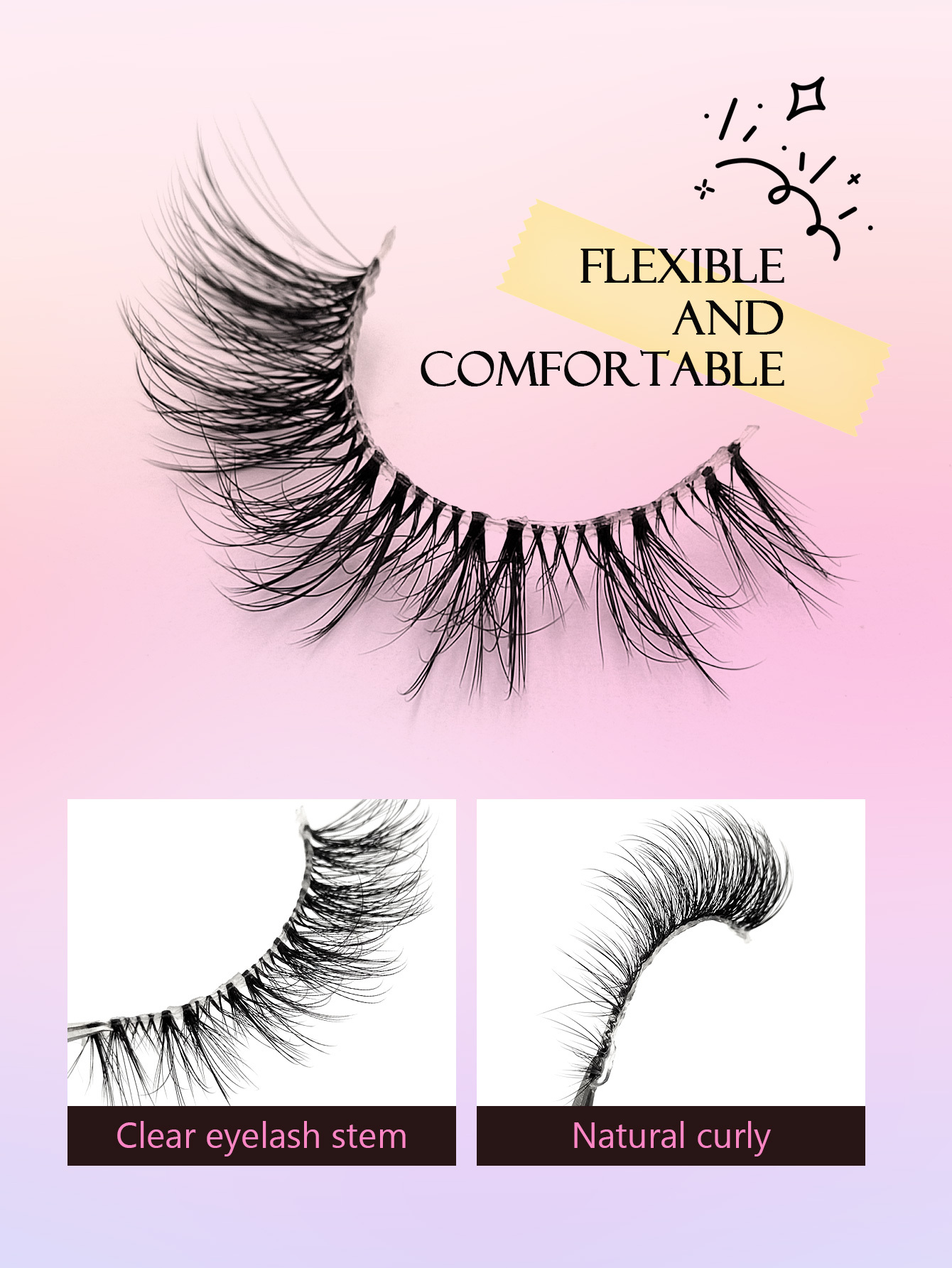 7 Pairs of False Eyelashes Natural Slender Soft and Fashionable Transparent Band Crossed Eyelashes for Daily Dating and Festival Eyelashes