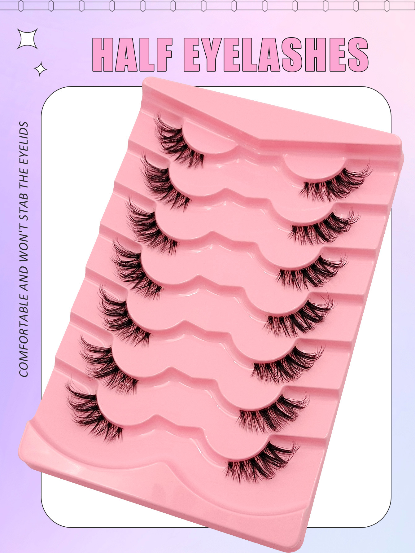 Asiteo 7 Pairs Half Lashes Natural Look Cat Eye False Eyelashes Manga Eyelashes Natural Clear Band Lashes Short Soft Faux Mink Eyelashes Suitable for Daily Use of Eyelashes