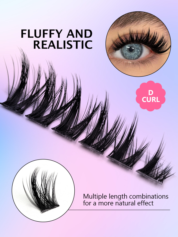 120 Pcs D Curl Individual False Eyelash Extensions,Thick, Fluffy & Voluminous, Cat Eye & Cluster Style, Segmented Design - Ideal for DIY Makeup, Beginner-Friendly & Reusable