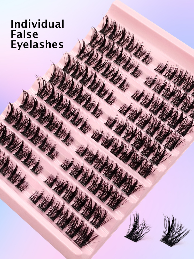 120 Pcs D Curl Individual False Eyelash Extensions,Thick, Fluffy & Voluminous, Cat Eye & Cluster Style, Segmented Design - Ideal for DIY Makeup, Beginner-Friendly & Reusable