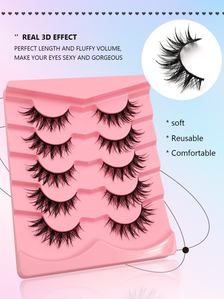 5 Pairs Wet Look Spiky Thick Faux Mink Lashes, Manga Cosplay Wispy Doll Eyelash, Durable Reusable, Dramatic Makeup