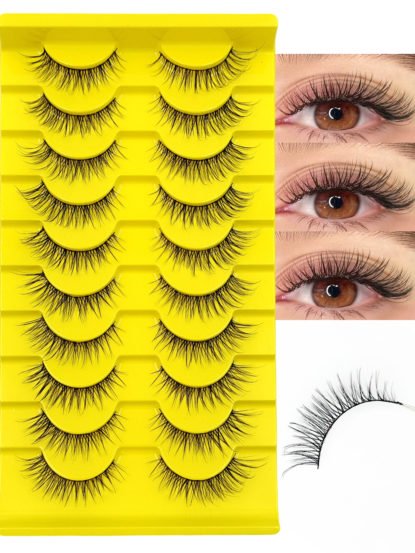 10 Pairs Natural Look False Eyelashes,Wispy Soft 3D Faux Mink Lashes,Reusable For Used Daily Makeup Extension