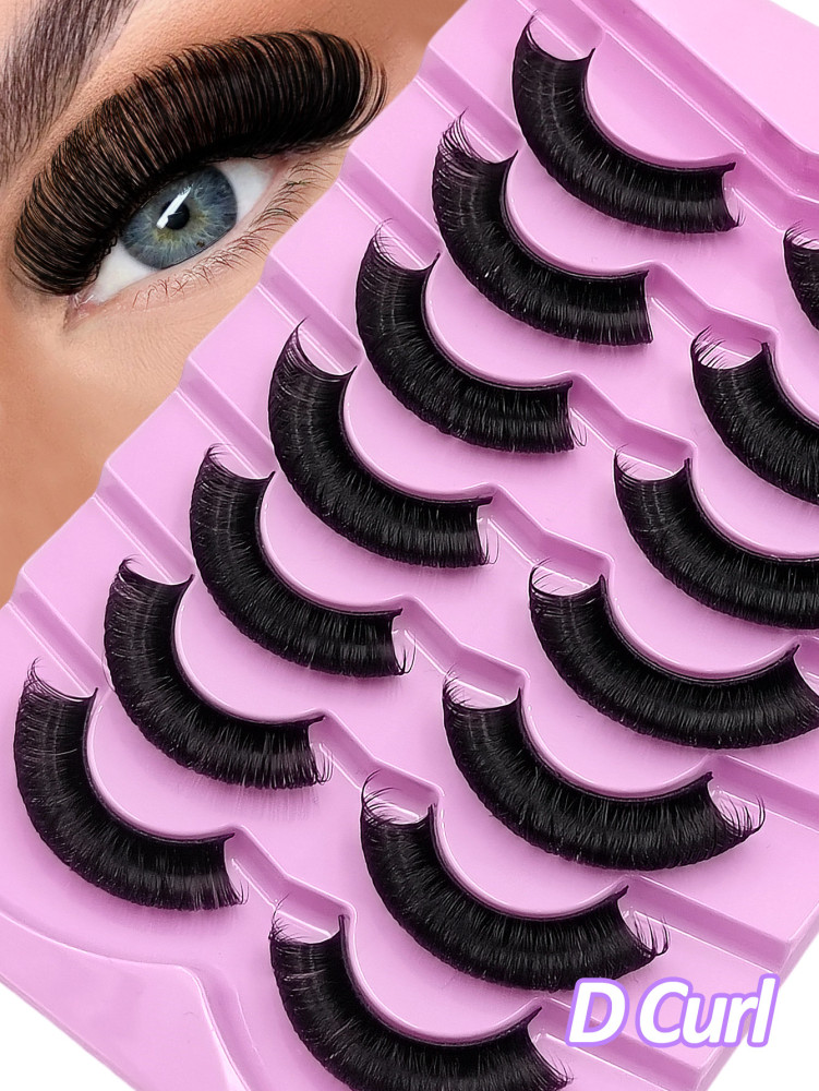 7 Pairs D Curl Lashes Thick Volume And Curly False Eyelashes,Fluffy Look Russian Strip Fake Lashes Comfortable to wear, For Used Daily Makeup Extension Reusable