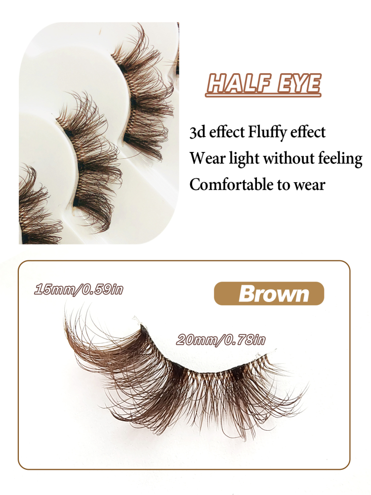 7 pairs of brown natural half eye false eyelashes, natural cat eye eyelashes makeup tools extended fluffy imitation mink eyelashes transparent strip natural long cat eye eyelashes 3D fluffy false eyelashes mini cute super short half eyelashes