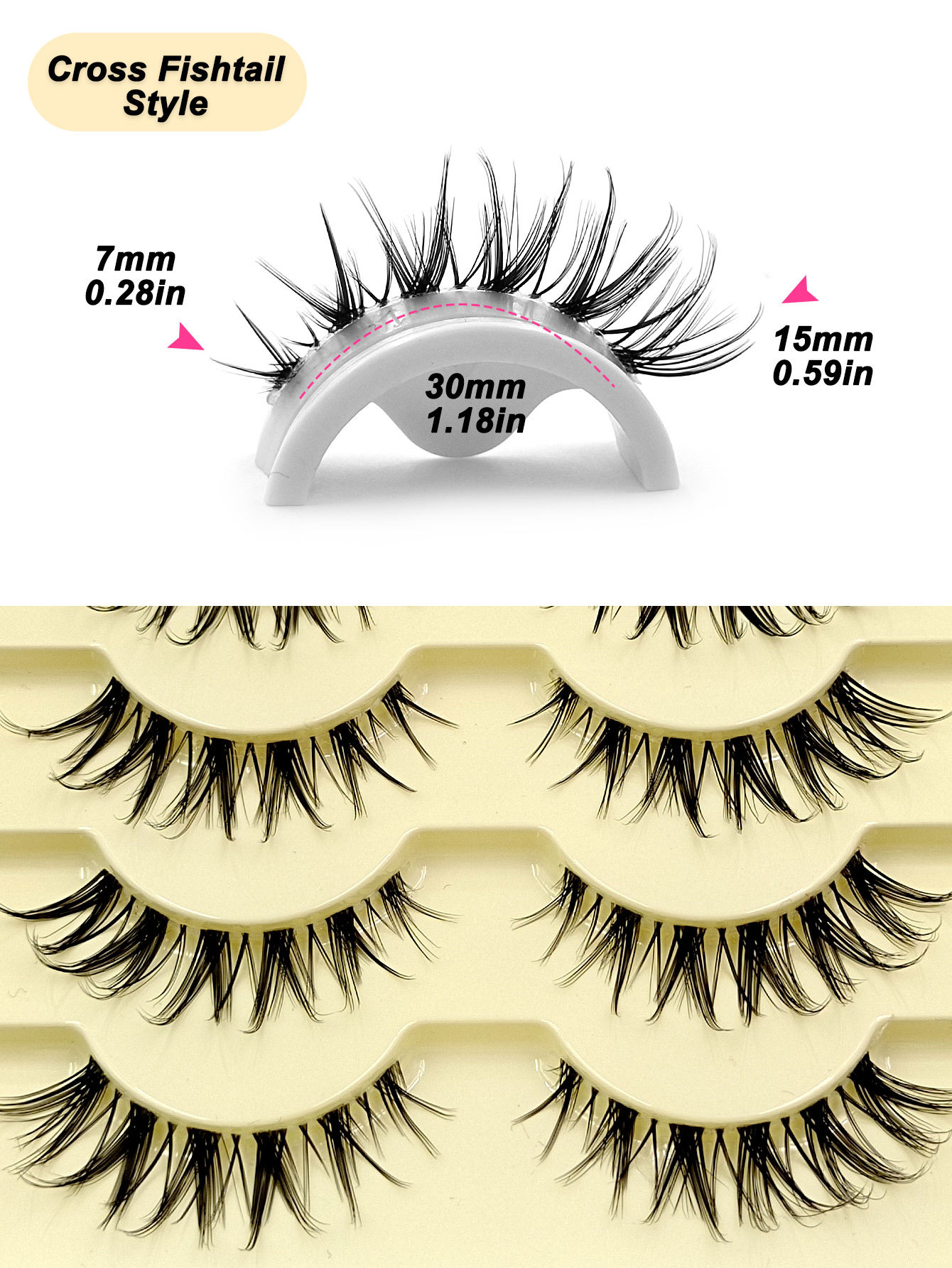 Asiteo 5 Pairs Natural Manga Fairy Fishtail Style Soft Natural Eyelashes Full Strip Lashes Clear Band Manga Lashes Daily Dating Makeup