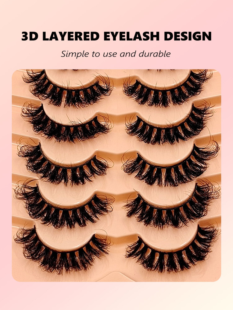Asiteo 7 Pairs D Curl Luxurious Fluffy Volume Soft Band Faux Mink False Lashes Natural Messy For Dramatic Look Reusable and Easy Application